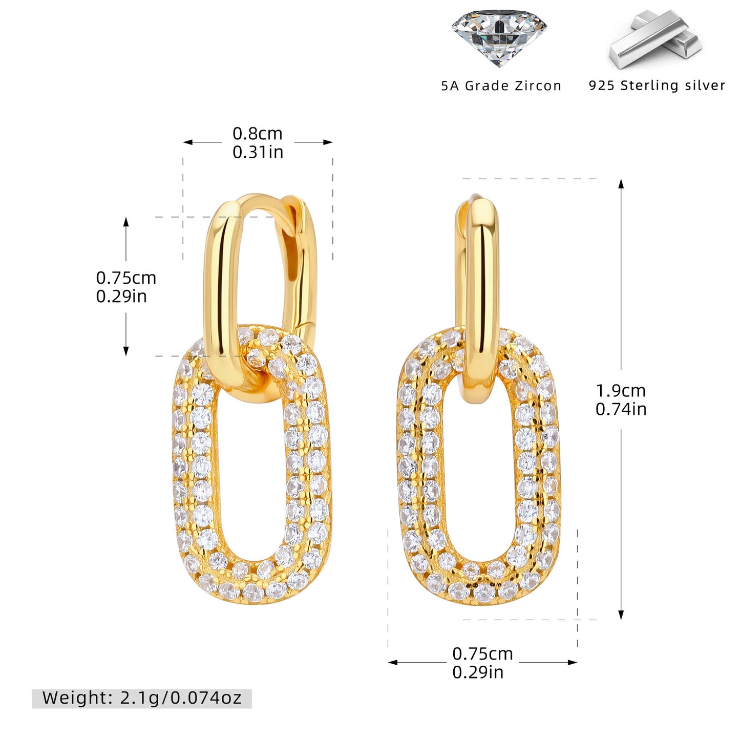 S925 耳環雙環滿鑲鋯回形耳飾輕奢精致小眾個性飾品