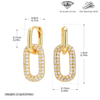 S925 耳環雙環滿鑲鋯回形耳飾輕奢精致小眾個性飾品