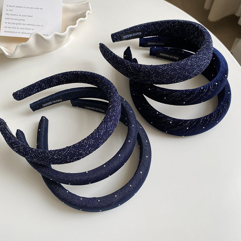 鑲鑽簡約髮箍－絲絨款-2cm細款細節｜https://igowo.tw/