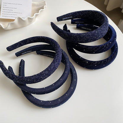 鑲鑽簡約髮箍－絲絨款-2cm細款細節｜https://igowo.tw/