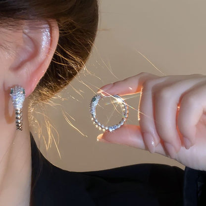 銀針跨境蛇形鑲鉆C形耳釘女小眾百搭耳環時尚氣質耳飾輕奢高級感