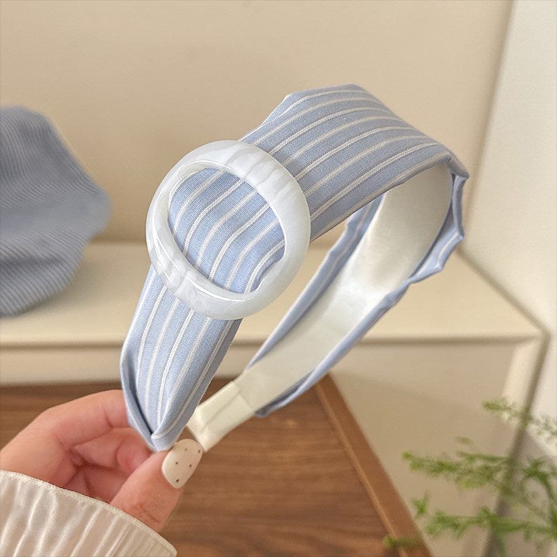 藍色格紋鈕扣髮箍