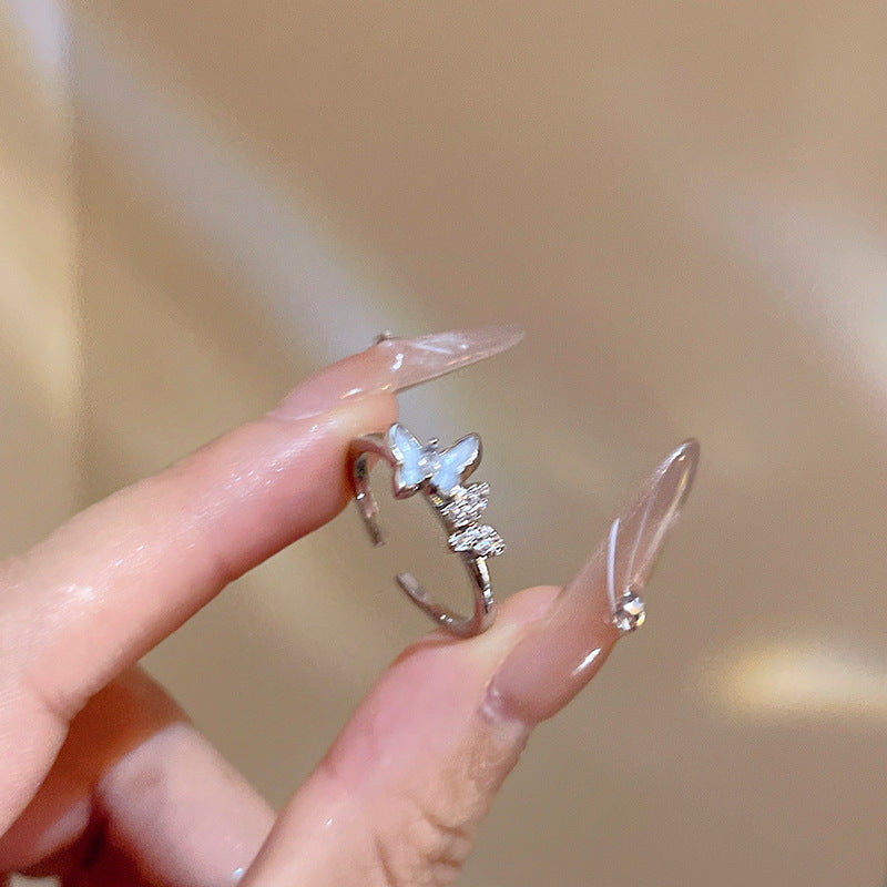 琺瑯鋯石蝴蝶簡約戒指