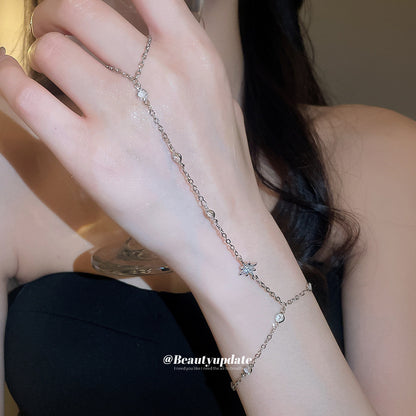 歐美跨境鋯石芒星一體式手鏈戒指個性冷淡風手環輕奢高級感手飾女