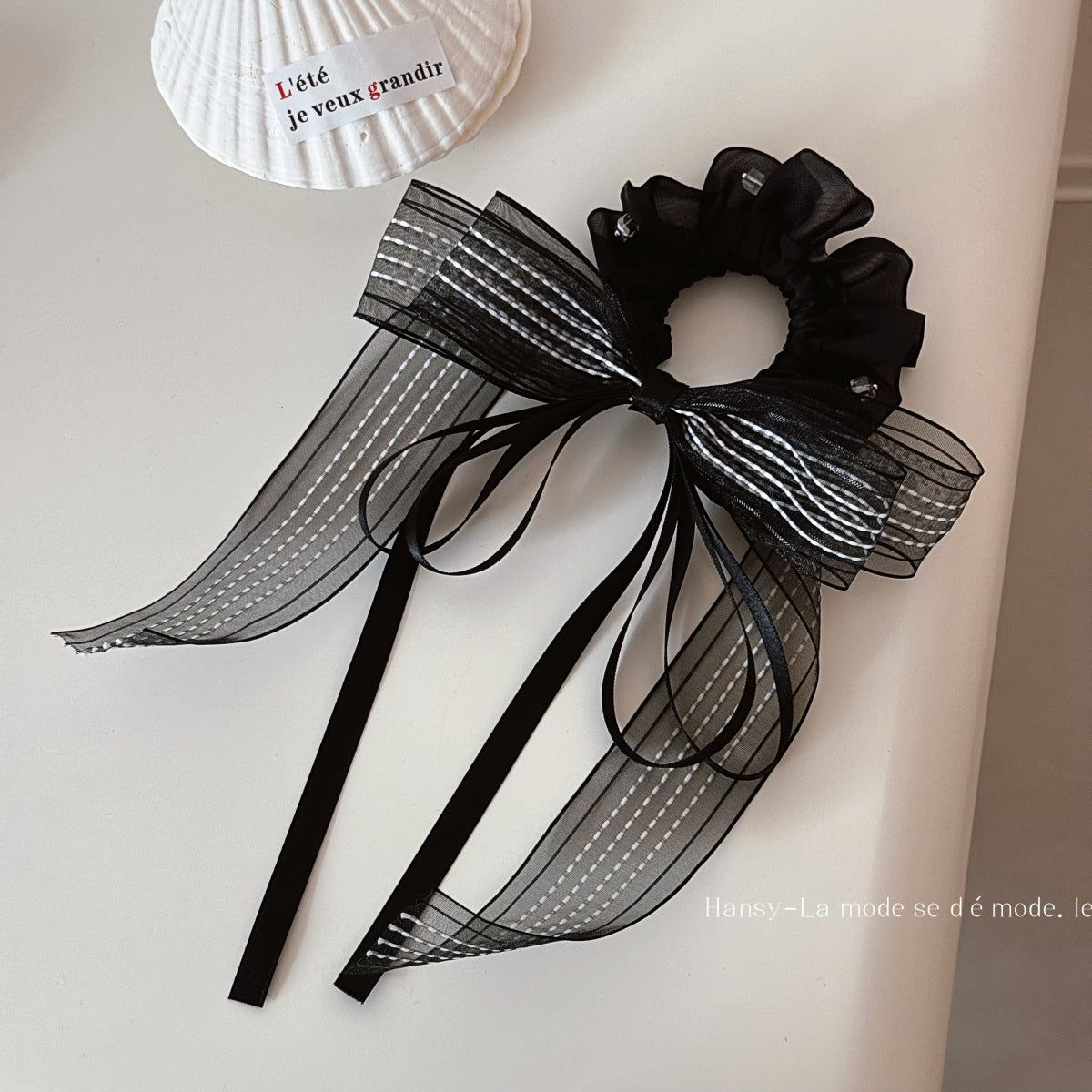 黑色蕾絲蝴蝶結髮圈－商品主圖｜https://igowo.tw/