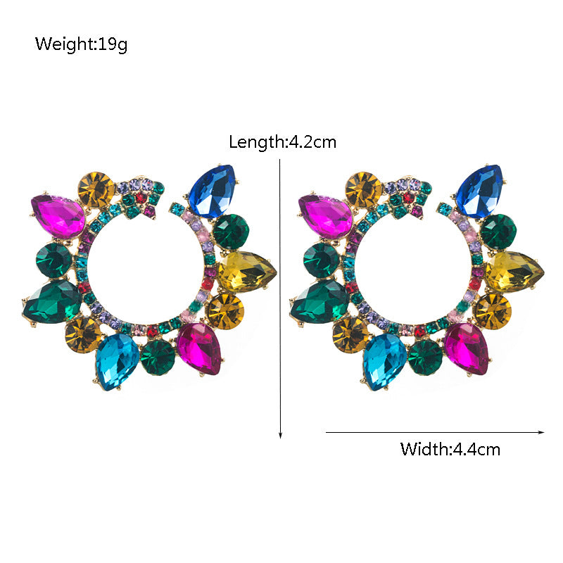 金屬花朵鑲鑽耳環－商品主圖｜https://igowo.tw/