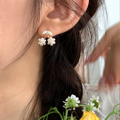 銀針鋯石珍珠櫻桃耳釘女設計感小眾甜美可愛簡約百搭氣質耳環耳飾