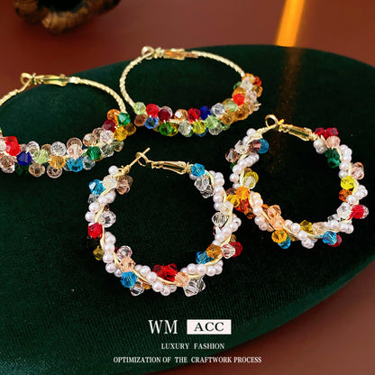 繽紛珍珠圓圈誇張耳環－商品主圖｜https://igowo.tw/