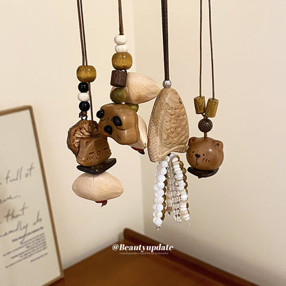 木質小熊墜飾長版項鍊－細節特寫2｜https://igowo.tw/