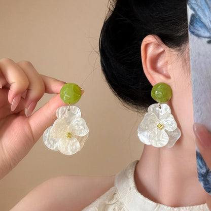 梔子花開~新中式花朵耳釘女夏日海邊氛圍感耳環小清新風獨特耳飾