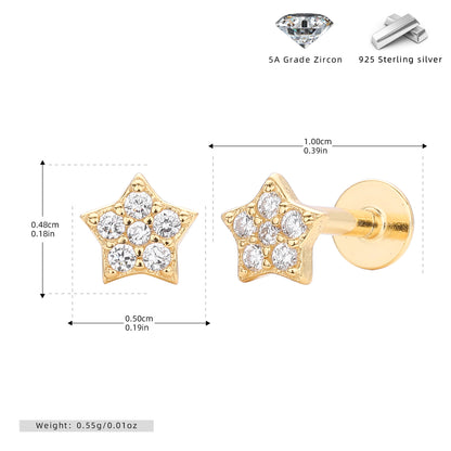 S925 新款耳釘時尚鑲鋯五角星耳飾輕奢高級感小眾設計飾品