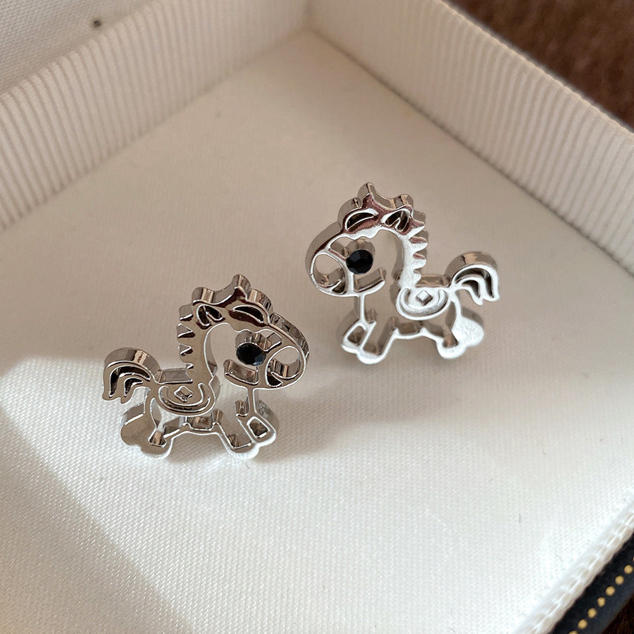 鋯石小馬項鍊耳環組