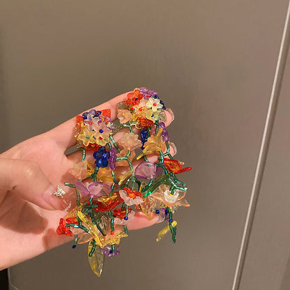 銀針鑲鉆蝴蝶流蘇耳環韓國甜美花朵長款耳墜時尚輕奢高級感耳飾女