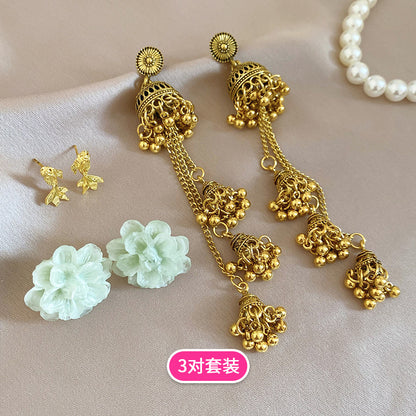 銀針鑲鉆蝴蝶結花朵耳釘復古氣質小眾設計感耳環輕奢高級感耳飾女