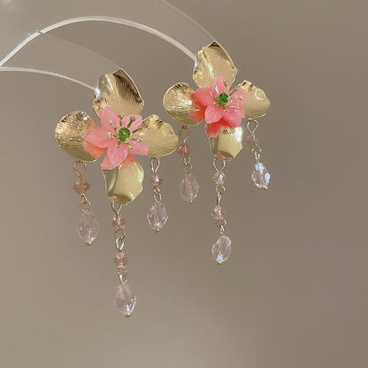 金屬花朵流蘇誇張耳環－細節特寫16｜https://igowo.tw/