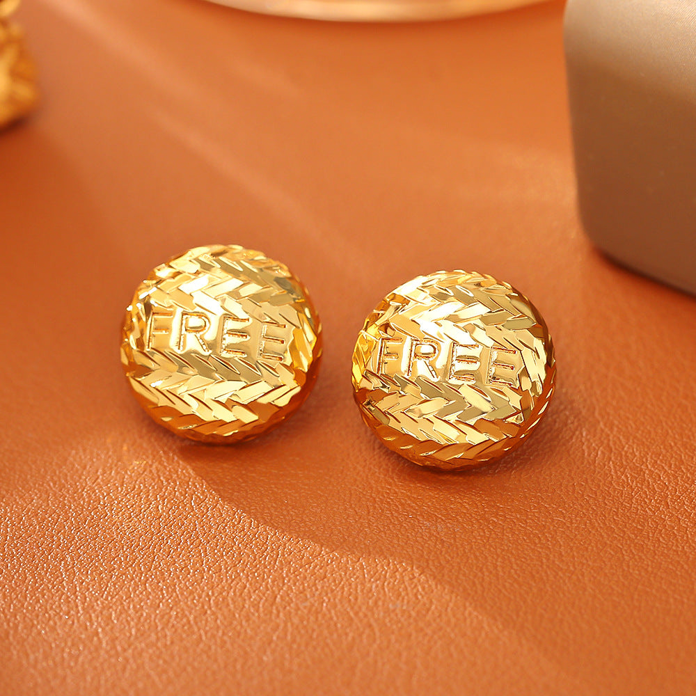 金色碎冰圓形簡約耳釘
