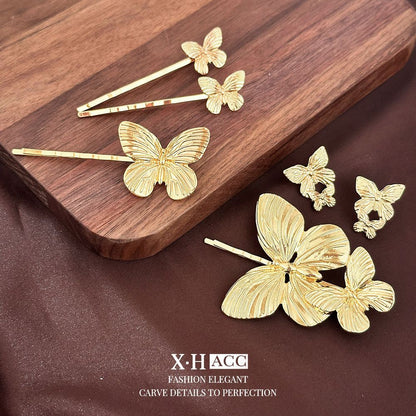 金屬蝴蝶流蘇耳釘套組－一字夾-大號款實拍｜https://igowo.tw/