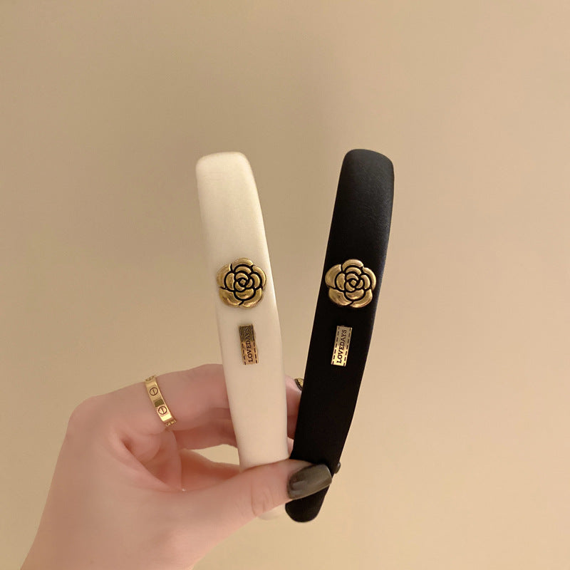 山茶花簡約髮箍－FG米白色款實拍｜https://igowo.tw/