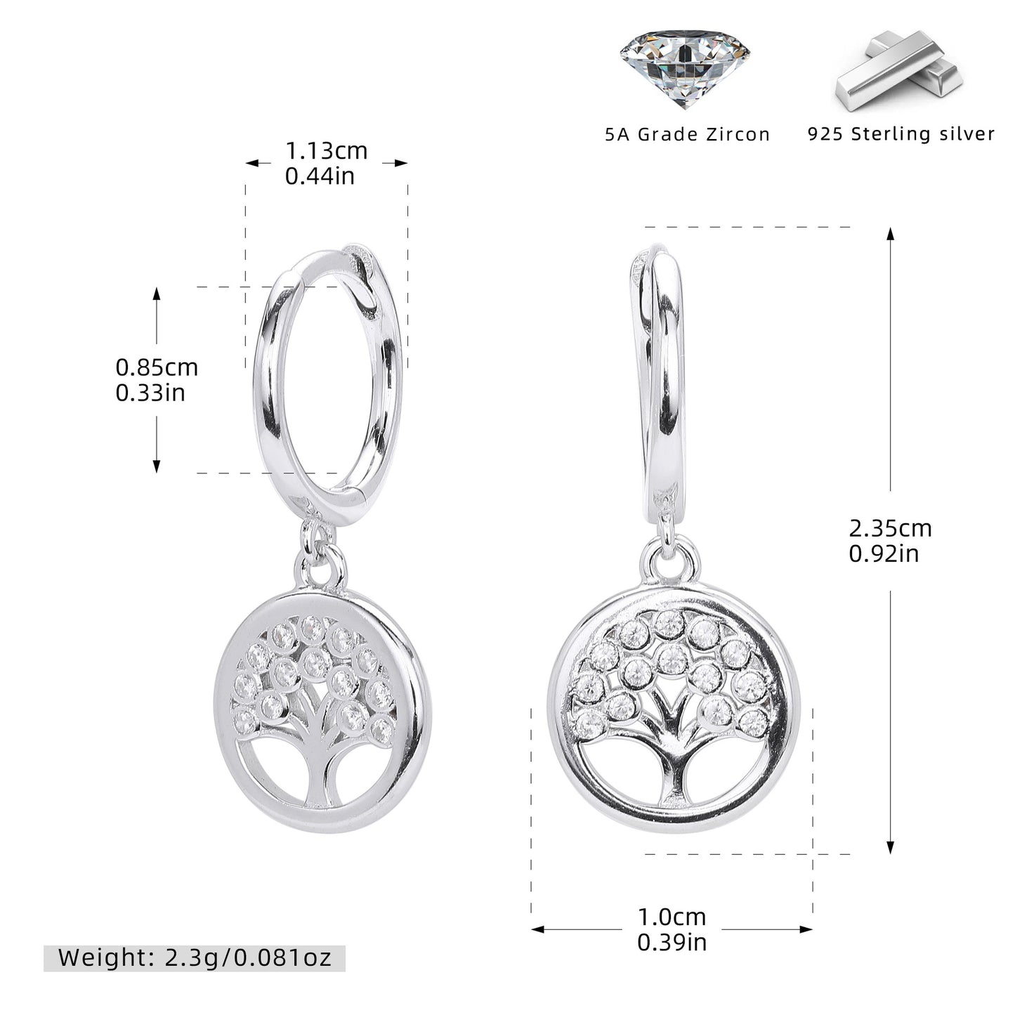 S925 精品鑲鋯石生命樹耳環高品質鍍真金耳扣流行飾品現貨
