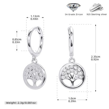 S925 精品鑲鋯石生命樹耳環高品質鍍真金耳扣流行飾品現貨