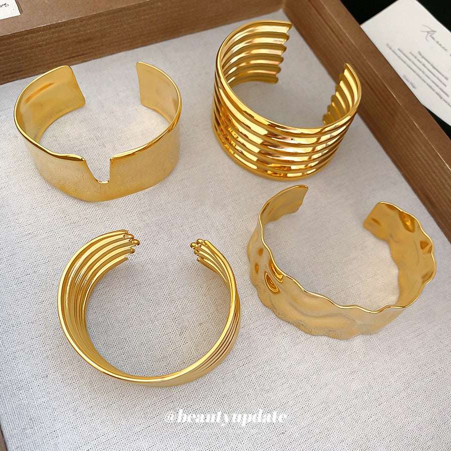 不銹鋼褶皺條紋不規則凹凸不平手鐲歐美金屬感手環小眾設計感手飾