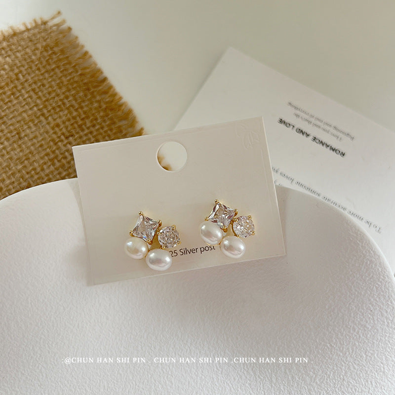 淡水珍珠無耳洞女簡約鋯石蚊香盤耳飾甜美小巧小香風氣質無痛耳夾 天然淡水珍珠耳釘