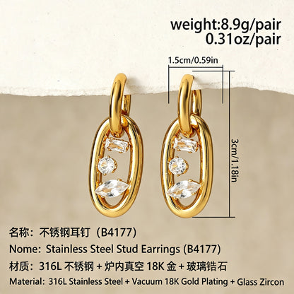 金色鋯石雙環鑲鑽耳環