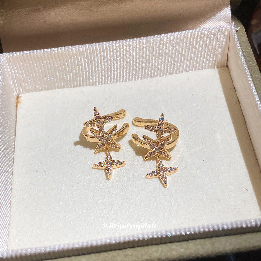 碎落星河~超閃鋯石芒星耳夾女無耳洞精致耳骨夾輕奢高級感耳環女