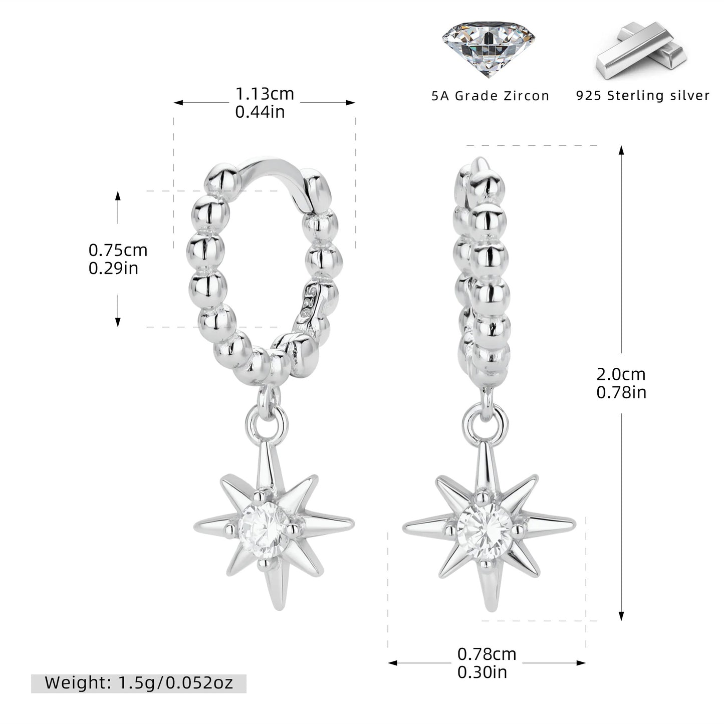 S925 耳環橢圓鑲鋯八芒星耳墜精致小眾氣質百搭飾品