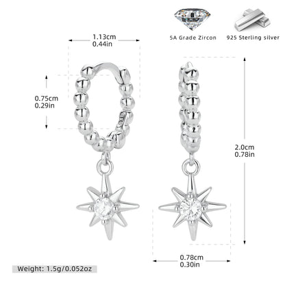 S925 耳環橢圓鑲鋯八芒星耳墜精致小眾氣質百搭飾品