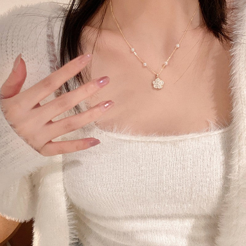 珍珠流蘇鑲鑽項鍊－21#項鍊-白色珍珠款細節｜https://igowo.tw/