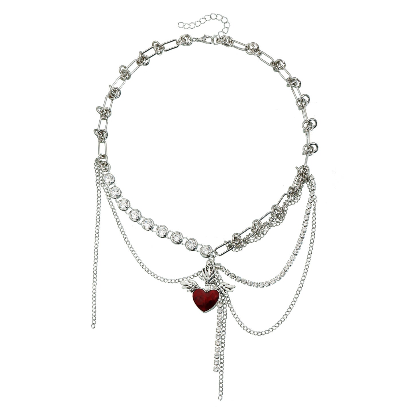 紅色翅膀愛心流蘇項鍊