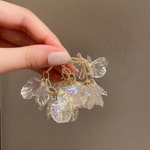 銀針珍珠花朵貝殼長款流蘇耳環輕奢時尚設計感耳墜高級感耳飾批發