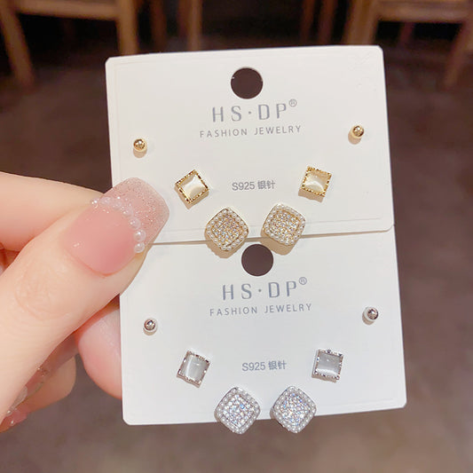 S925方形耳釘三件組－商品主圖｜https://igowo.tw/