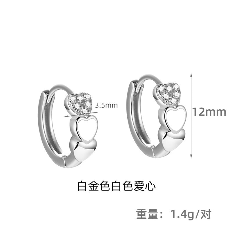 S925 鑲鑽愛心滴膠耳扣女時尚簡約高級感INS風小眾養耳洞耳環