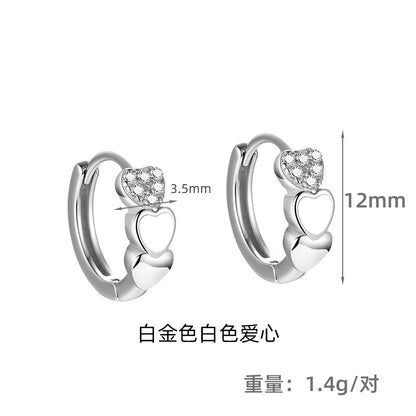S925 鑲鑽愛心滴膠耳扣女時尚簡約高級感INS風小眾養耳洞耳環