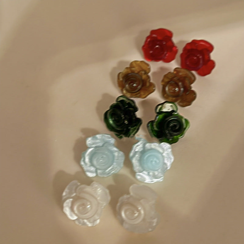 銀針樹脂多層花朵耳釘簡約百搭時尚氣質耳環小眾高級感甜美耳飾女