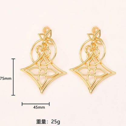 金屬菱形鏤空復古耳環－細節特寫2｜https://igowo.tw/