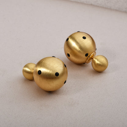 金屬波點圓珠拉絲耳釘
