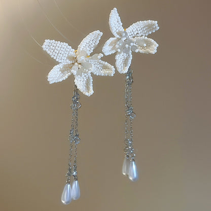 花朵珍珠串珠耳環項鏈時尚優雅溫柔甜美首飾套裝輕奢高級感飾品女