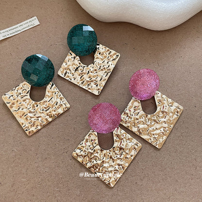 樹脂銀針菱形圓形耳釘－銀針-金色-綠色款實拍｜https://igowo.tw/