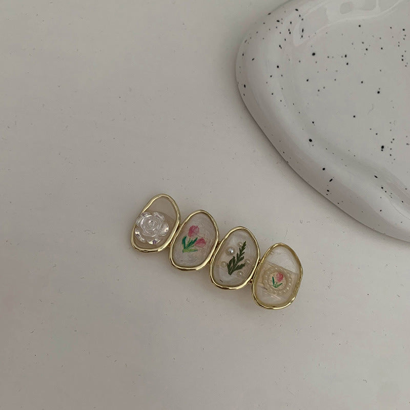 珍珠花朵復古髮夾