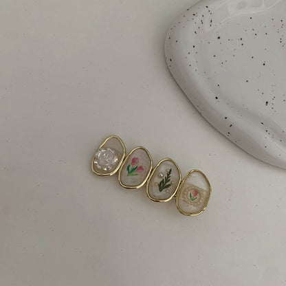 珍珠花朵復古髮夾