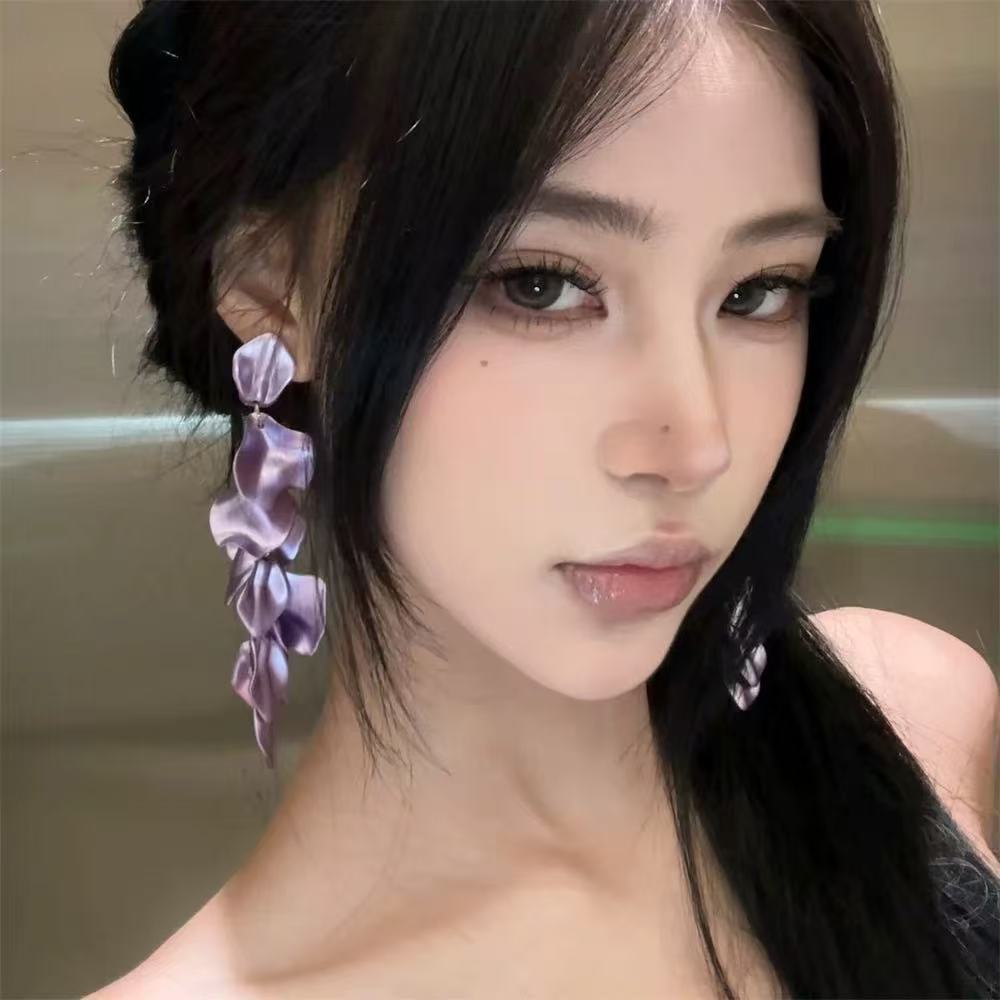 銀針鑲鉆鏤空花朵流蘇耳環女歐美時尚氣質耳釘輕奢高級感耳飾批發