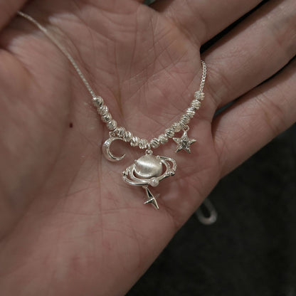星球月亮磨砂墜飾項鍊