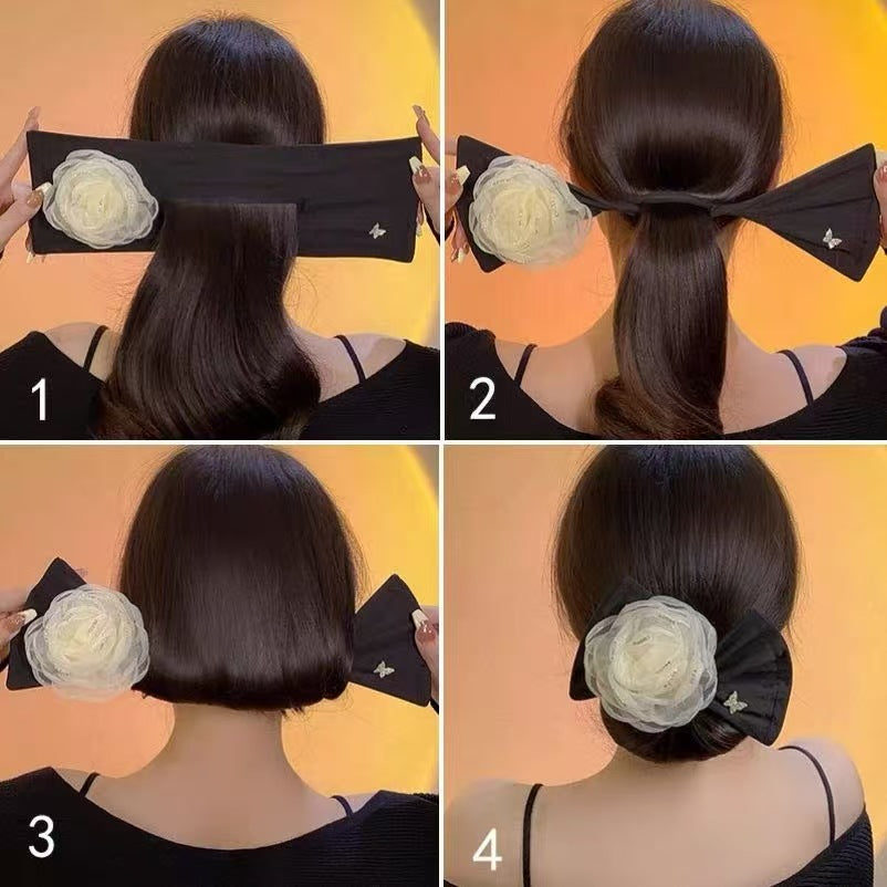 山茶花蝴蝶結髮夾－香檳色款細節1｜https://igowo.tw/
