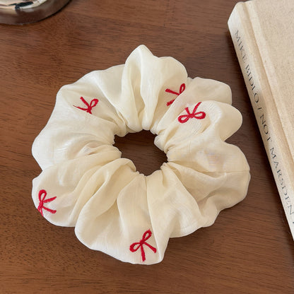 紅色蝴蝶結刺繡髮圈
