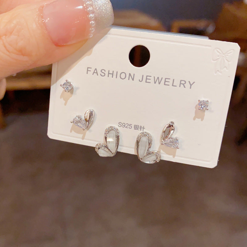 S925愛心耳釘三件組