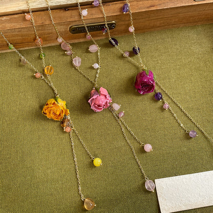 玫瑰流蘇項鍊－項鍊-金色-紫色款實拍｜https://igowo.tw/