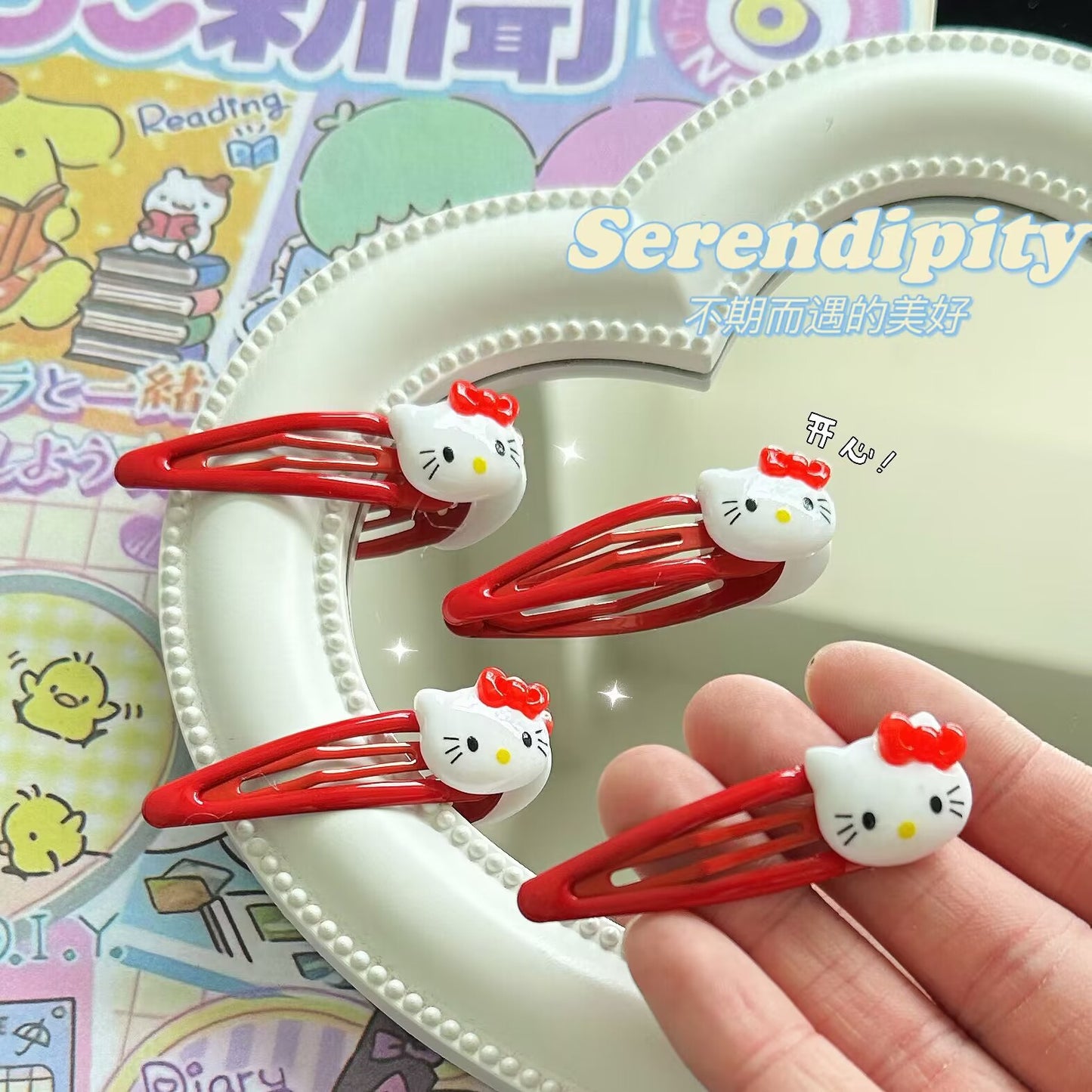 紅色貓咪卡通髮夾－商品主圖｜https://igowo.tw/
